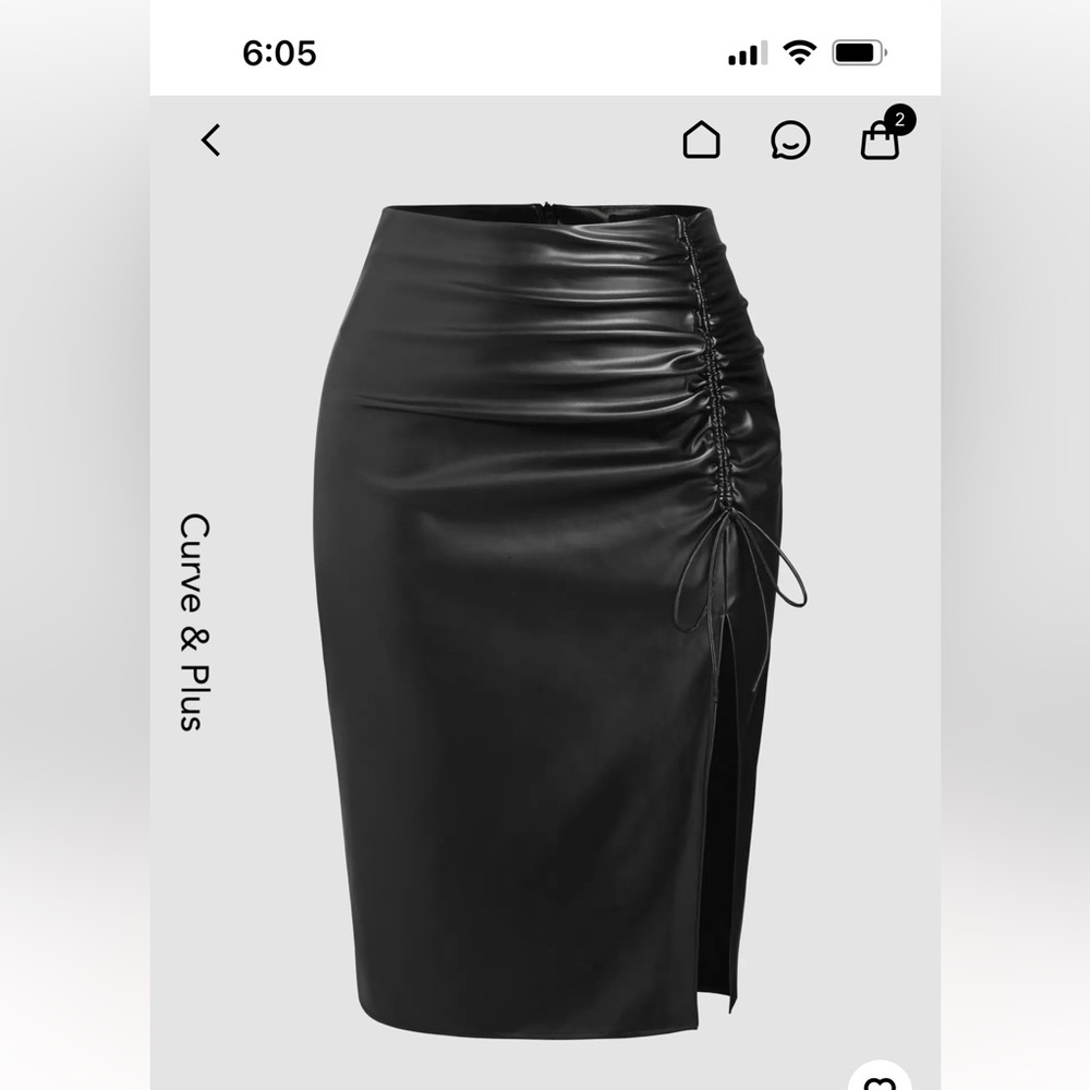 PU High Waist Drawstring Split Maxi Skirt Curve
